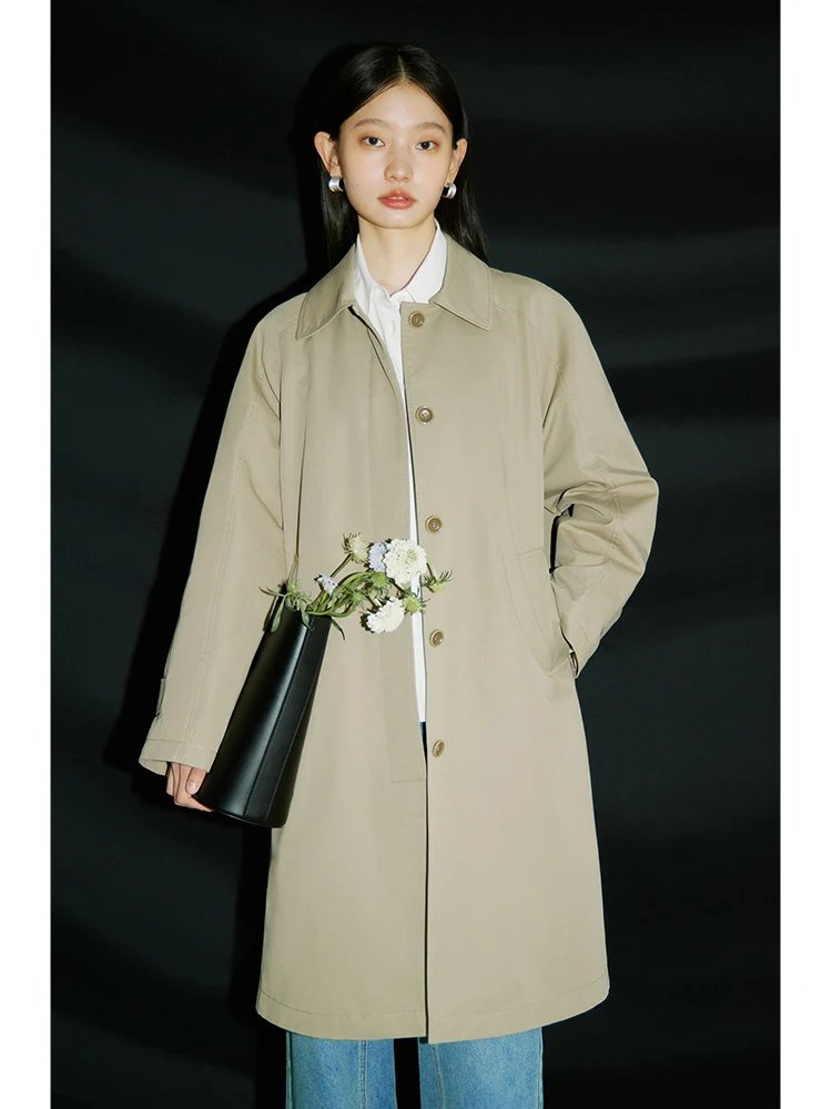 Korean Style Mid-Length Khaki Windbreaker