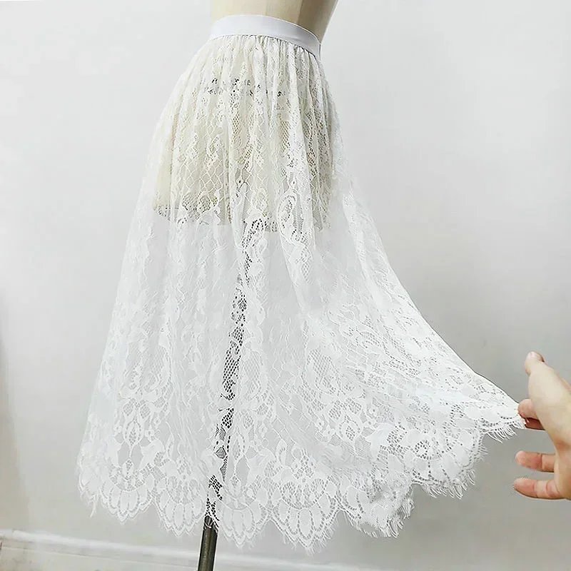 Elegant Mesh Lace Midi Skirt