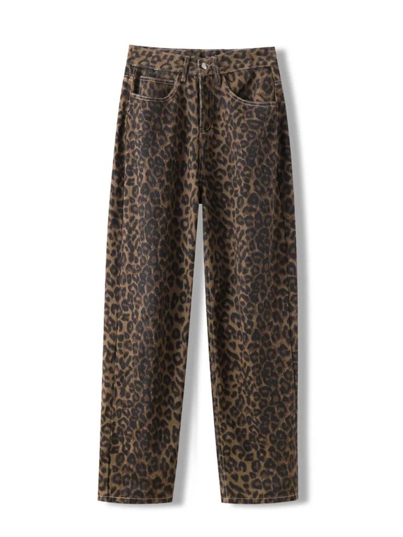 High-Waisted Leopard Print Jeans
