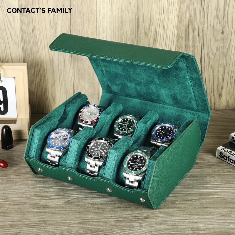 Elegant Green Leather Watch Organizer