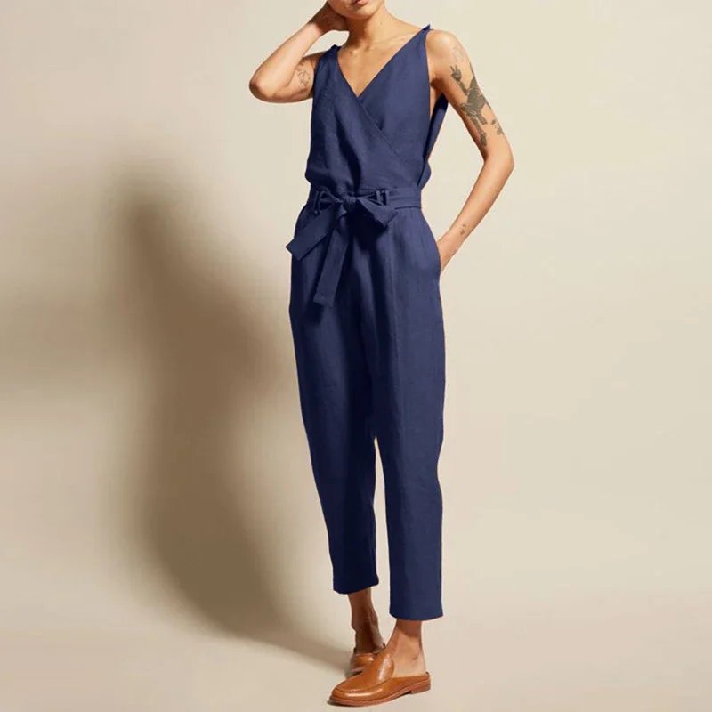 Summer Cotton Linen Jumpsuit for Women