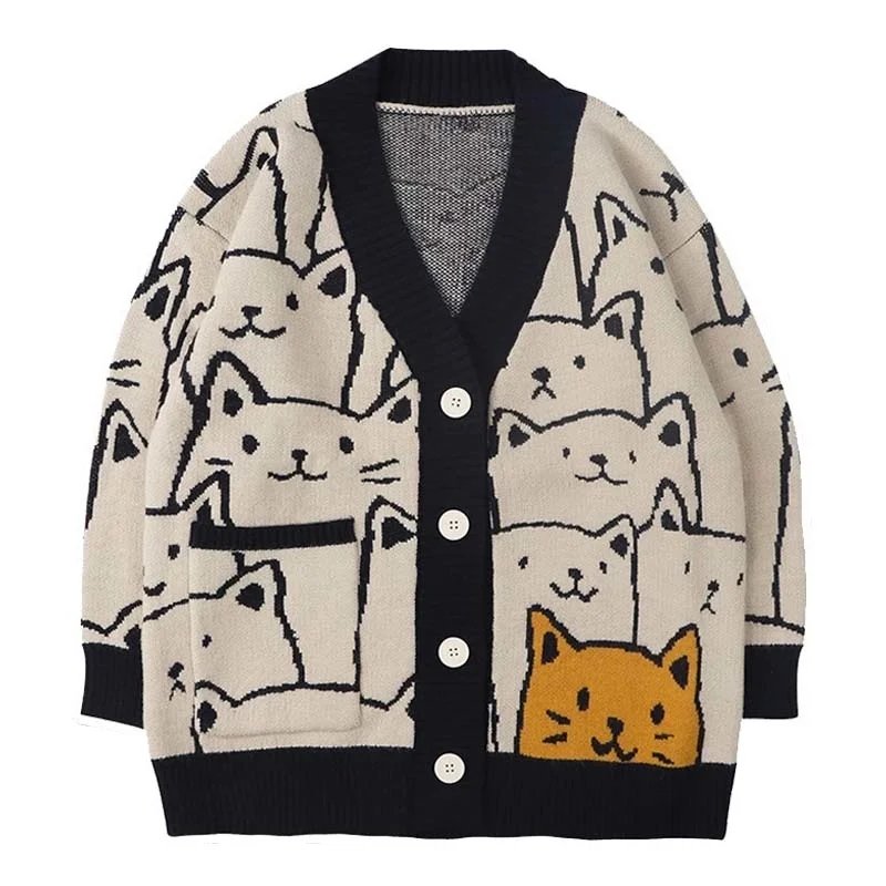 Harajuku Cartoon Cat Cardigan