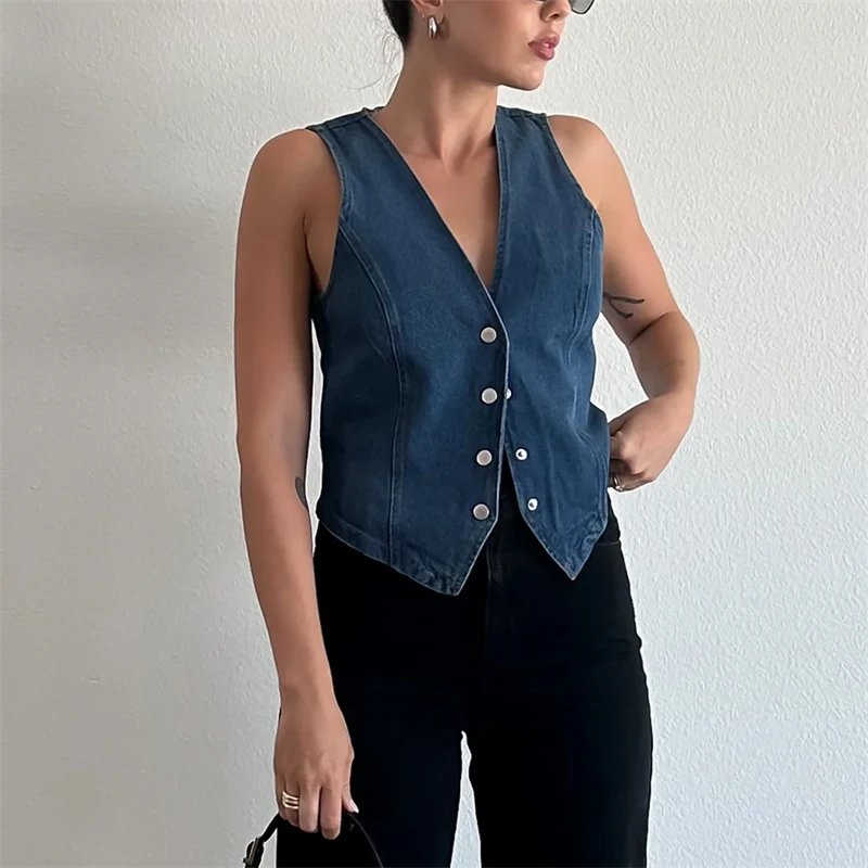 Vintage Sleeveless Denim Vest for Women