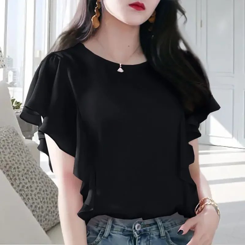 Chic Summer Frill Chiffon Blouse