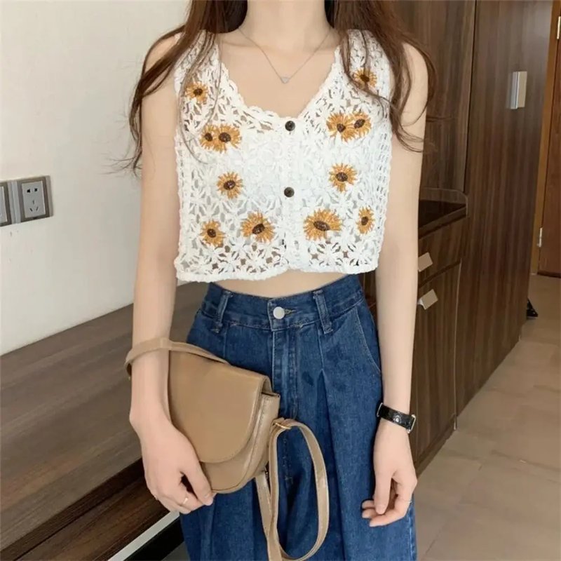 Floral Embroidered Summer Crop Top