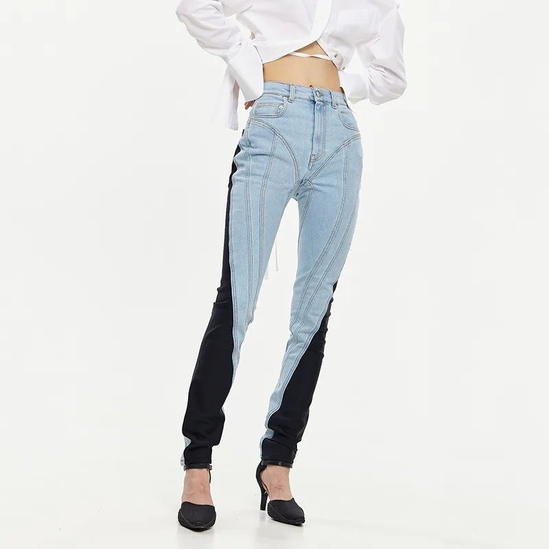 Trendy Color Block Denim Jeans