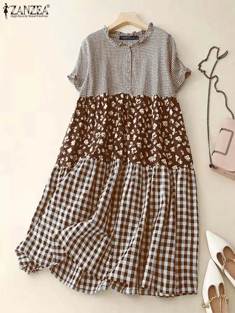ZANZEA Women's Summer Plaid Dress