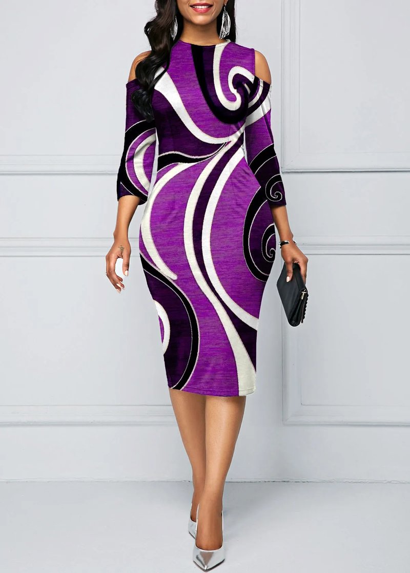 Plus Size Colorblock Cold Shoulder Dress