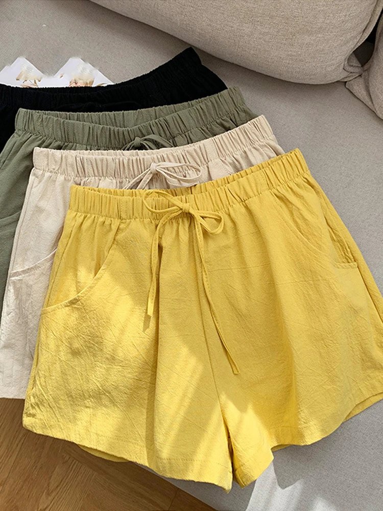 High-Waisted Linen Workout Shorts