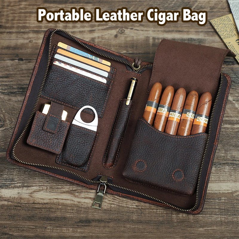 Travel Leather Cigar Storage Bag