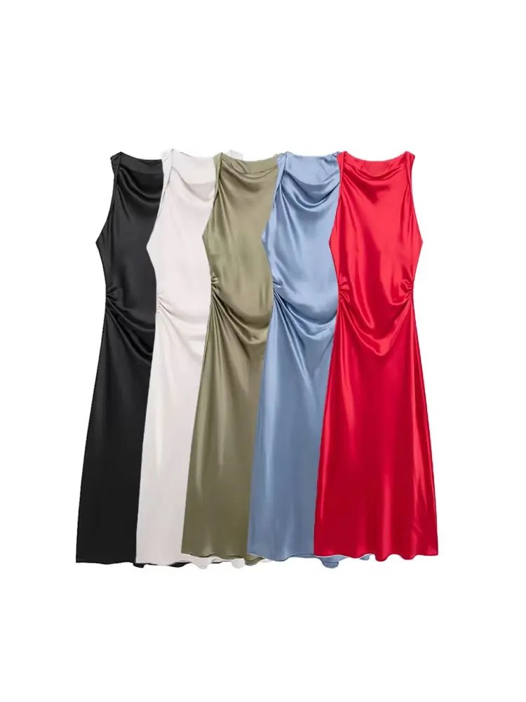 Chic Satin Midi Dress for Women