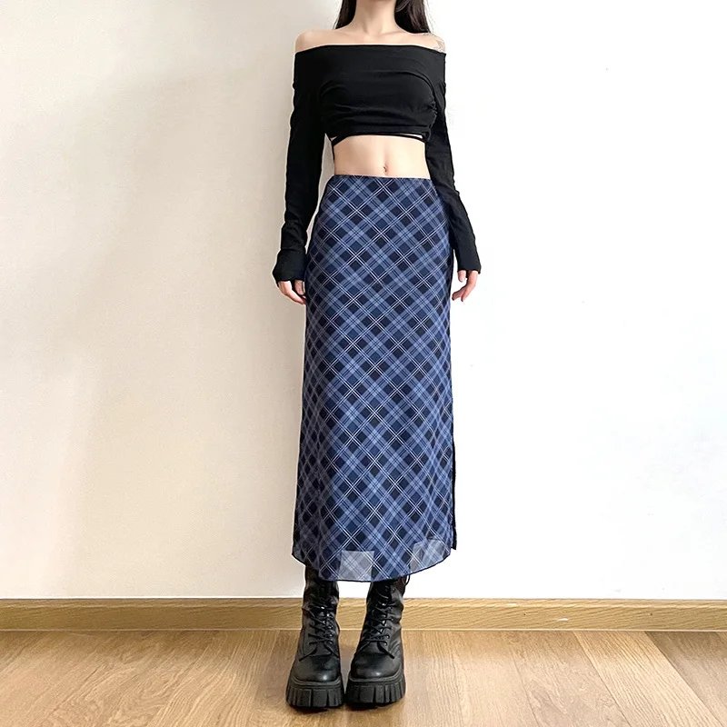Chic Plaid Wrap Midi Skirt