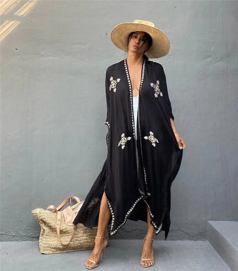 Floral Embroidered Beach Kimono