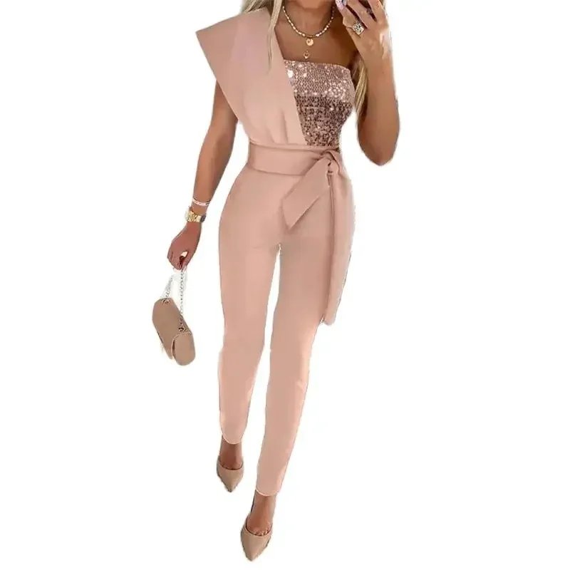 Elegant One-Shoulder Sequin Jumpsuit
