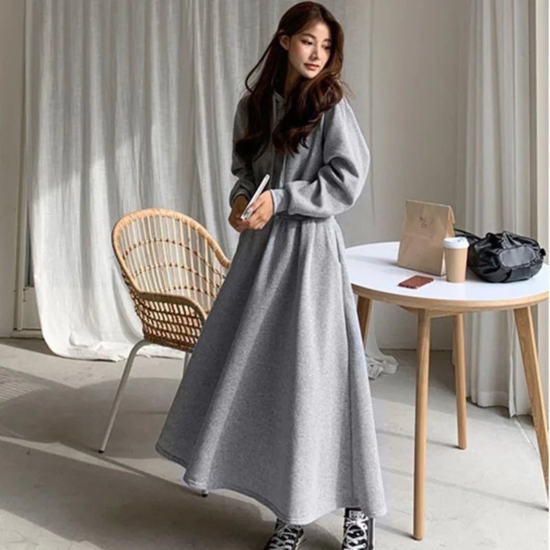 Cozy Hooded A-Line Maxi Dress