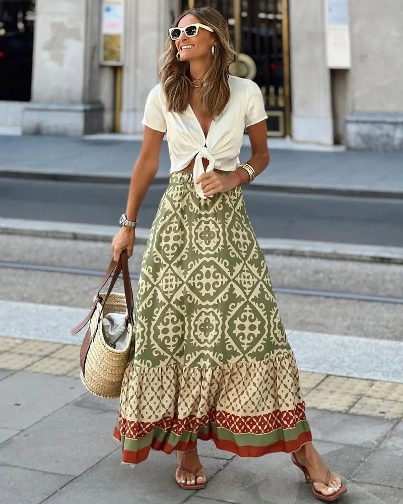 Boho Midi Swing Skirt