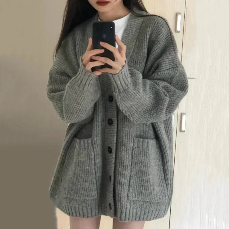 Korean V-Neck Knitted Cardigan