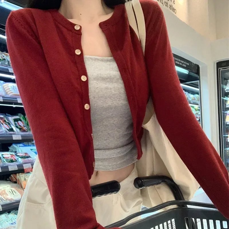Chic Red Knit Cardigan for Women