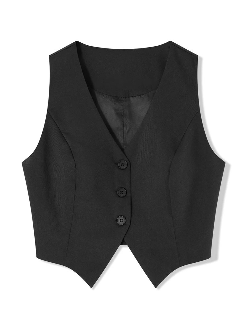 Chic Black Sleeveless Blazer Vest
