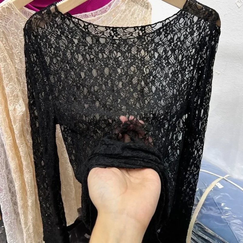 Chic Black Lace Long Sleeve Top