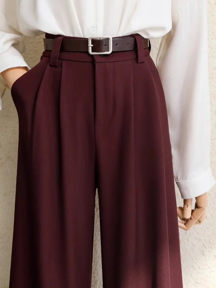 Elegant Burgundy Wide Leg Trousers