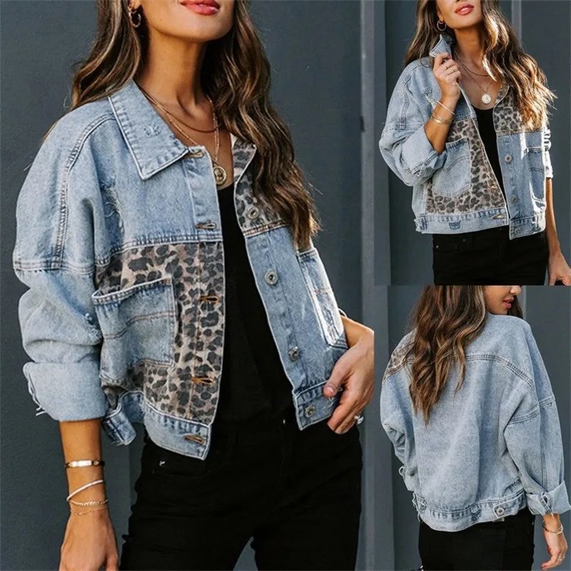 Leopard Print Denim Jacket for Women