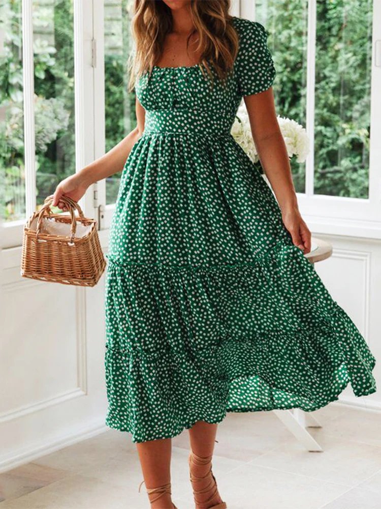 Vintage Floral Puff Sleeve Maxi Dress