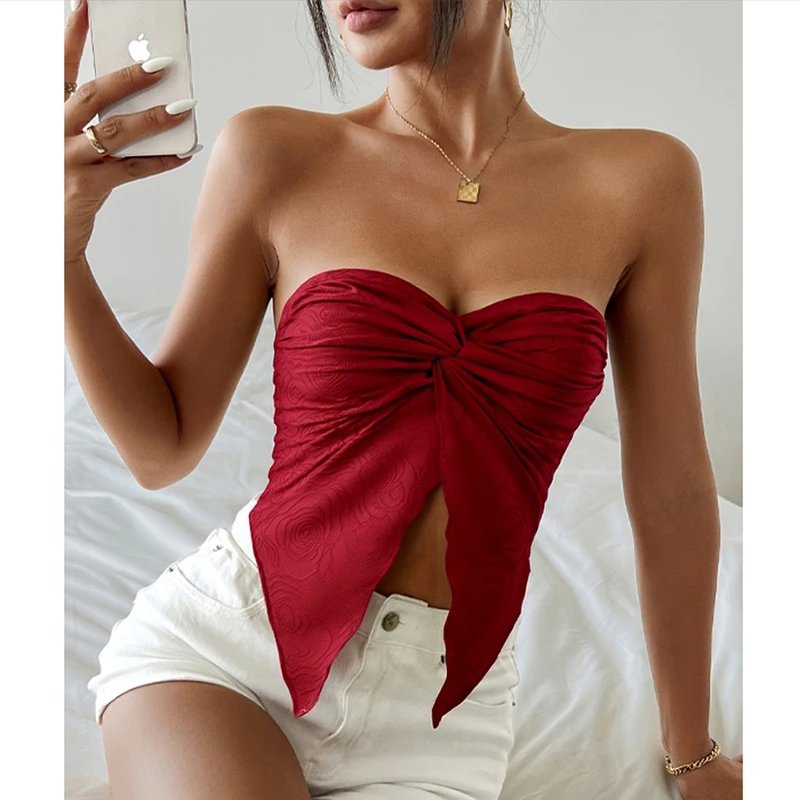 Chic Strapless Twist Front Crop Top