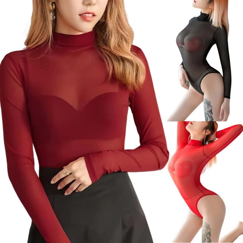Sheer Turtleneck Bodysuit for Women