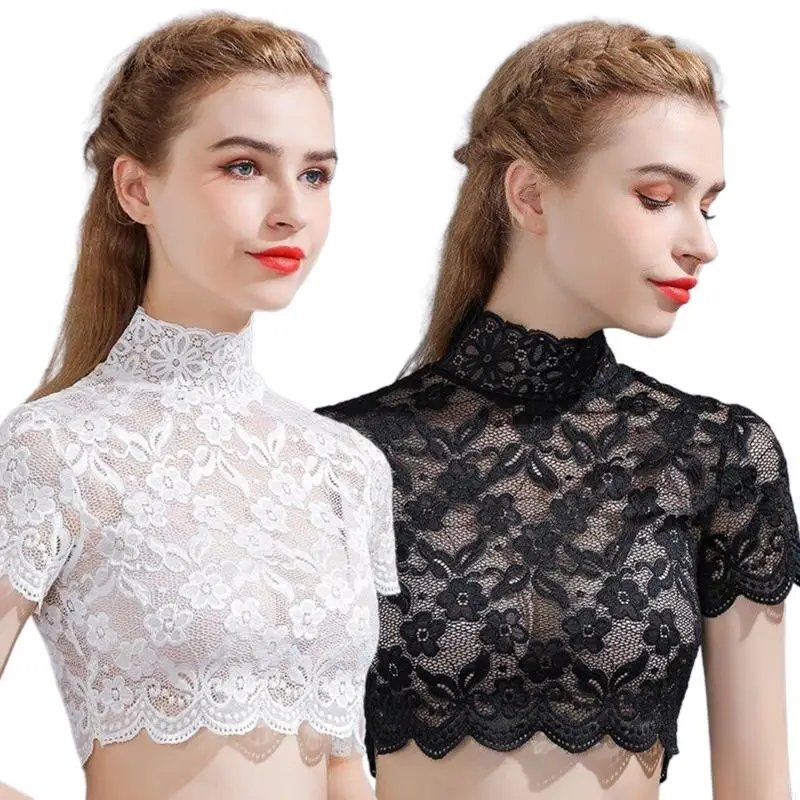 Elegant Floral Lace Turtleneck Blouse
