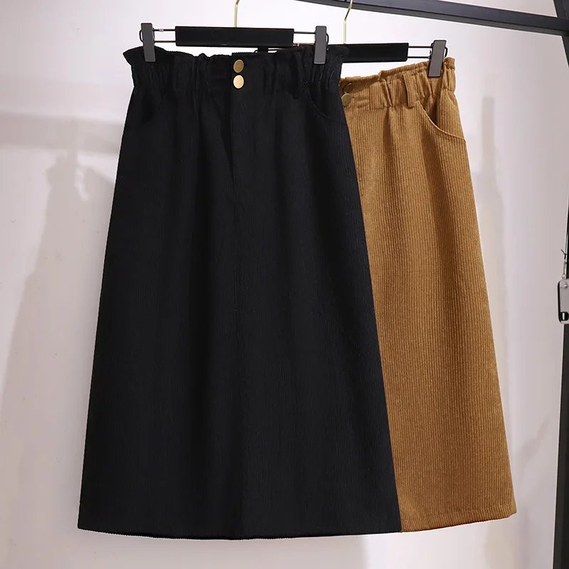 Plus Size High Waist Corduroy Skirt