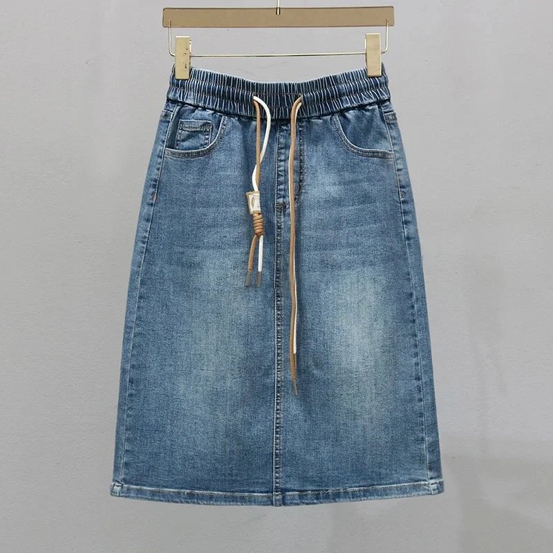 Plus Size Denim Maxi Skirt