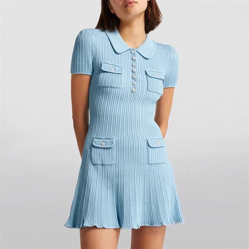 Chic Y2K Polo Neck Knit Dress