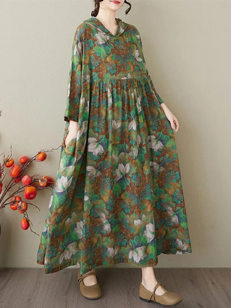 Elegant Floral Hooded Dress