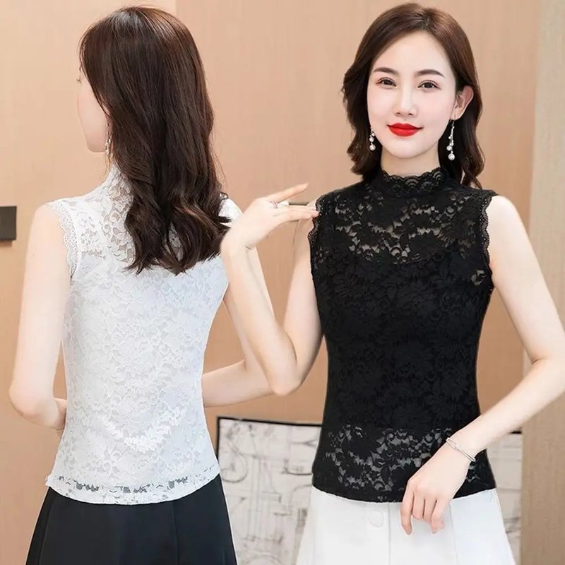 Floral High Collar Sleeveless Top