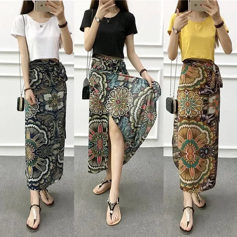 Floral Print High Waist Beach Dress