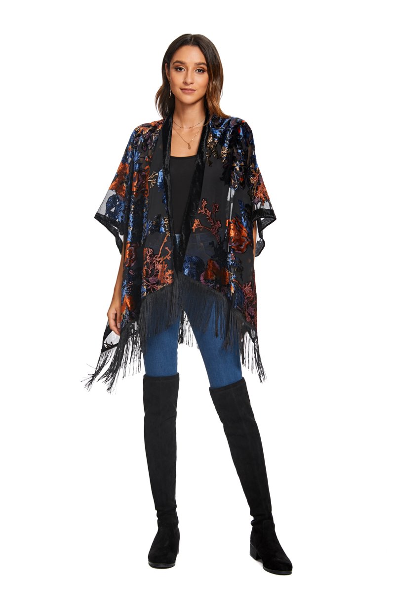 Elegant Burgundy Velvet Kimono