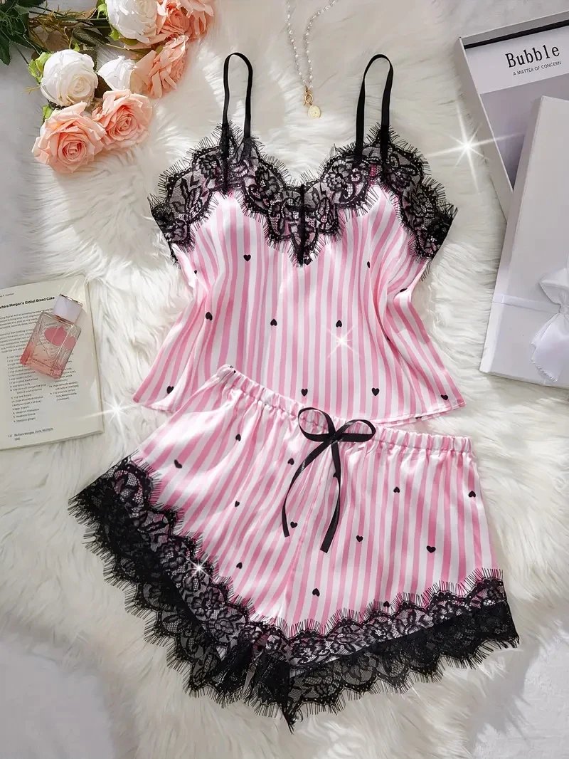 Silk Satin Lace Pajama Set