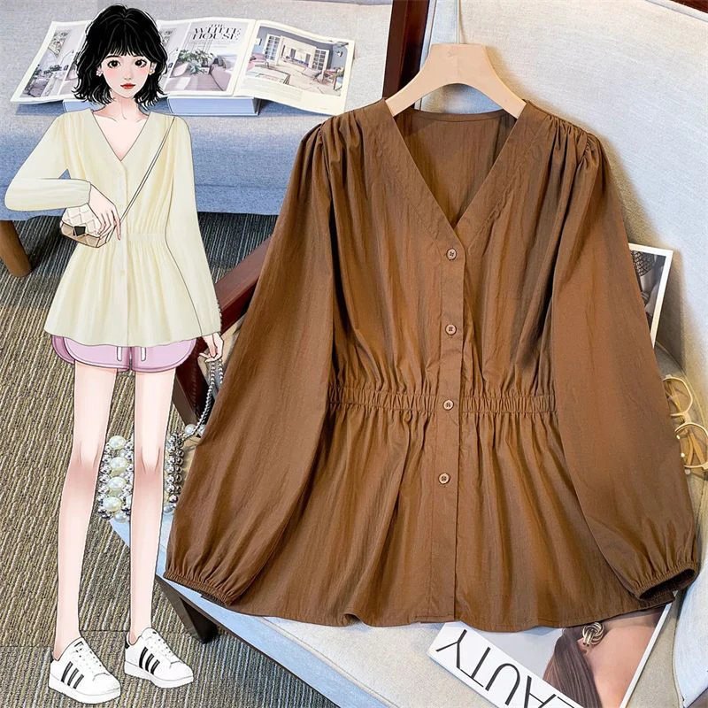 Plus Size V-Neck Long Sleeve Blouse