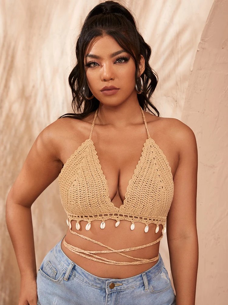 Plus Size Crochet Tassel Bikini Top