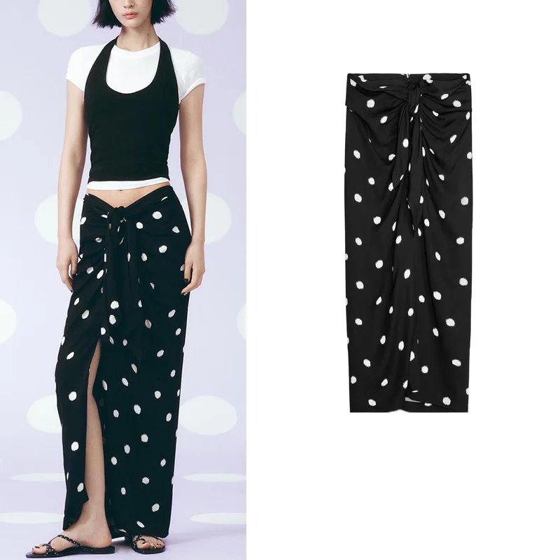 Polka Dot Midi Wrap Skirt