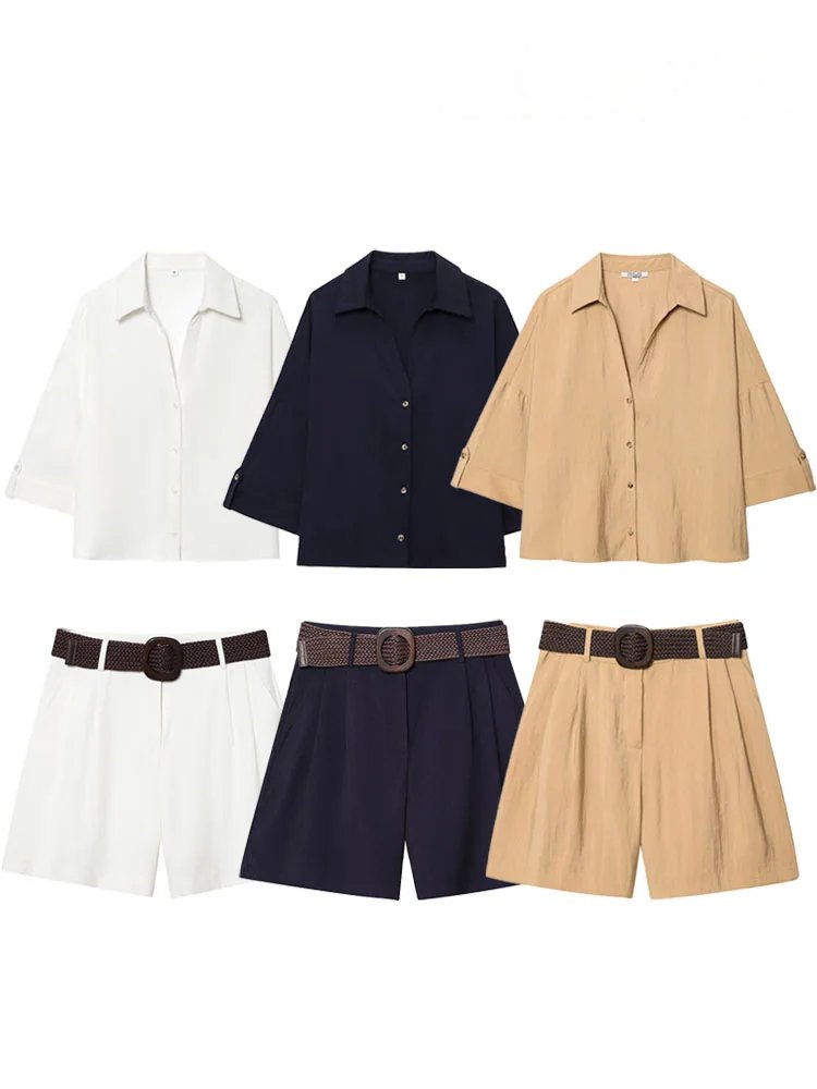 Elegant Women's 2-Piece Shirt and Shorts Set