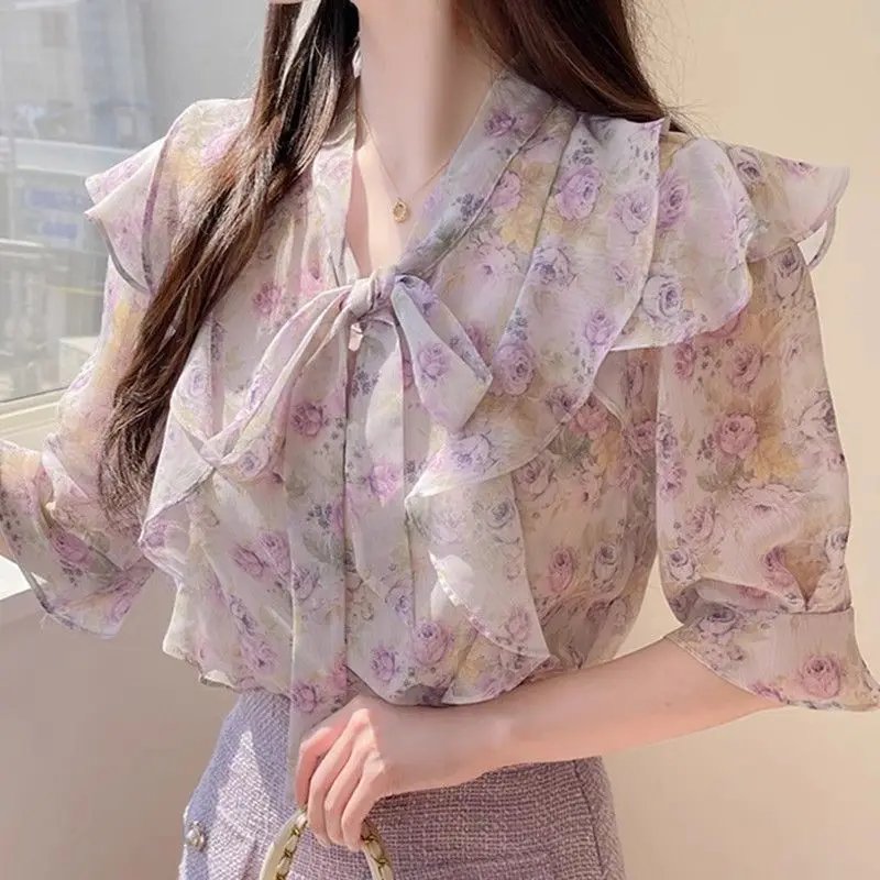 Floral Ruffle Hem Summer Blouse