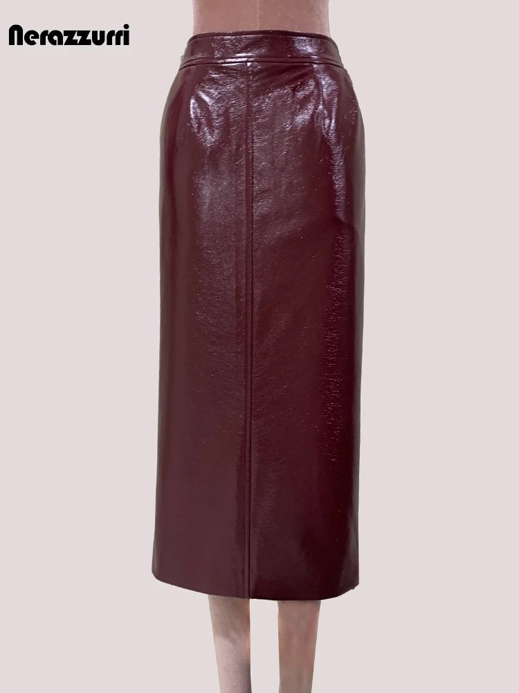 Chic Faux Leather Midi Pencil Skirt