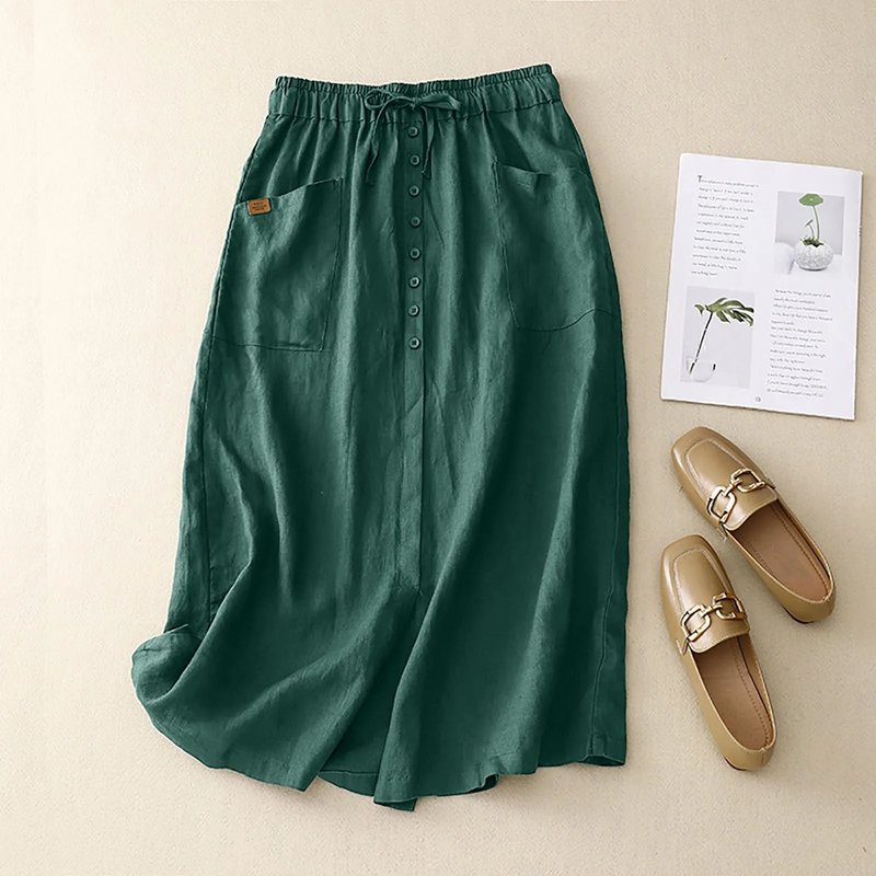 Elegant Vintage Cotton Linen Midi Skirt
