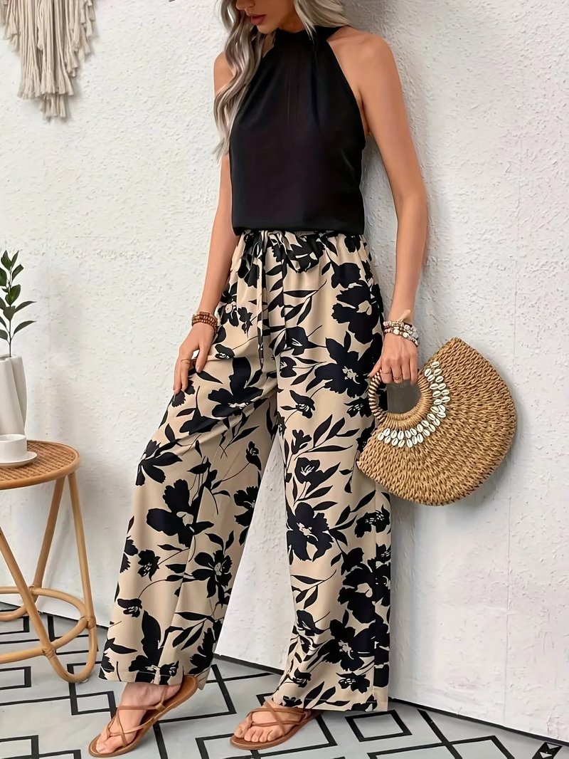 Plus Size Printed Wide Leg Pants