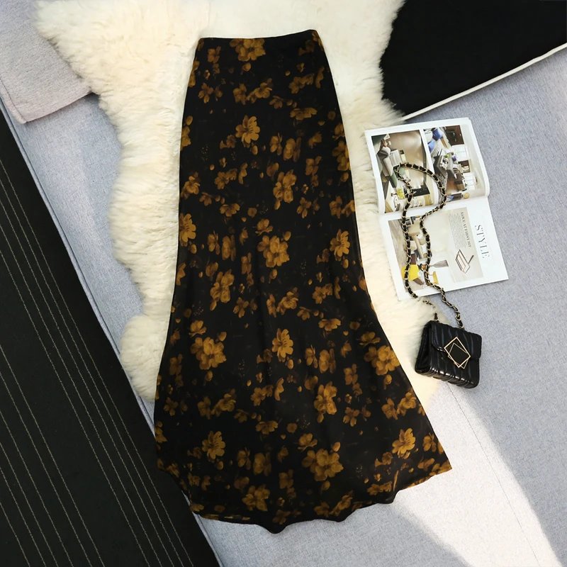 Vintage Floral Fishtail Wrap Skirt