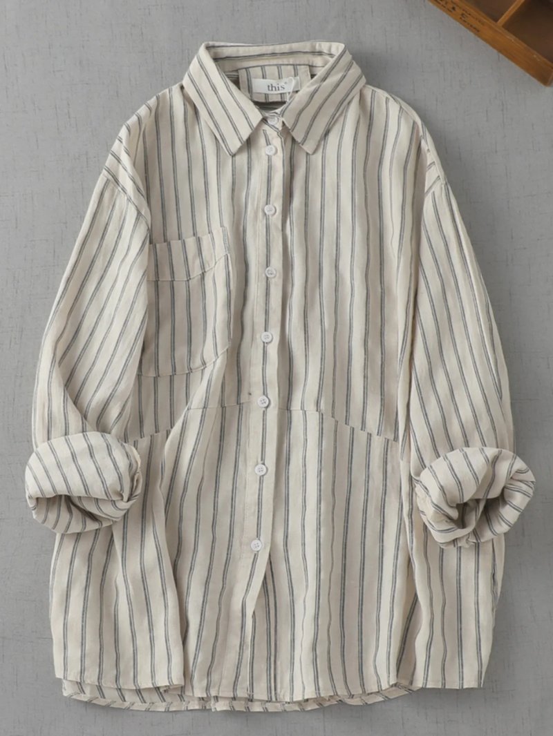 Trendy Striped Linen Jacket