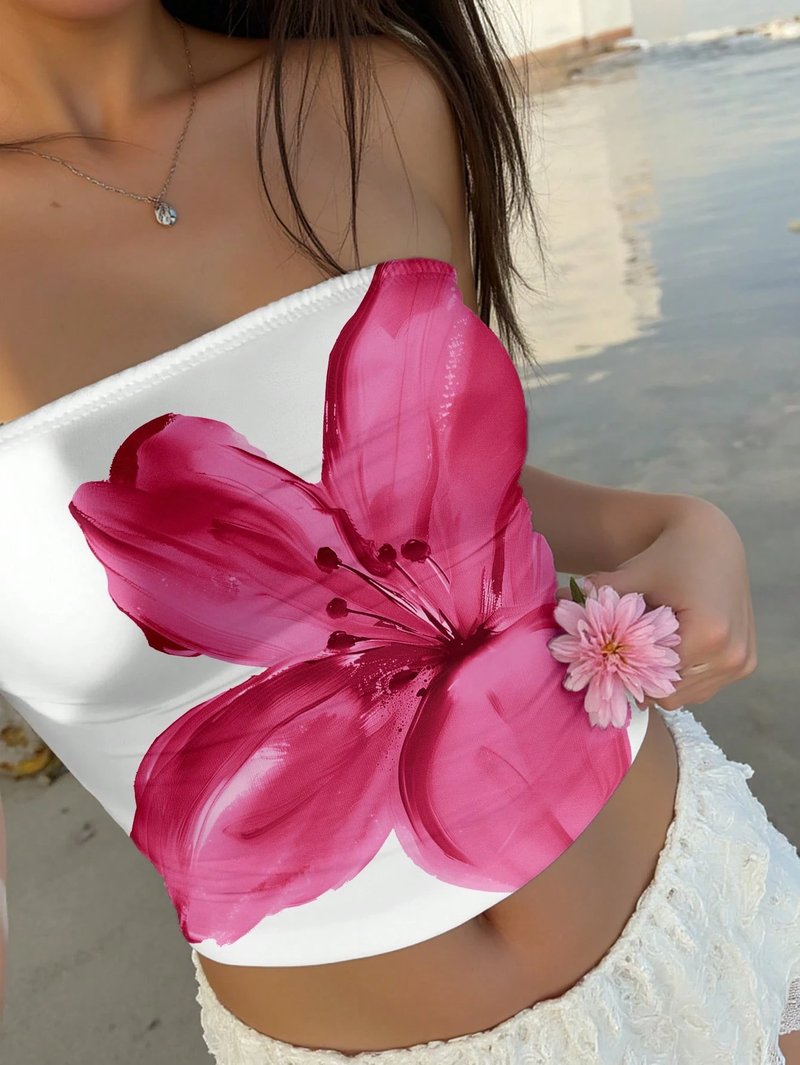 Floral Backless Strapless Crop Top