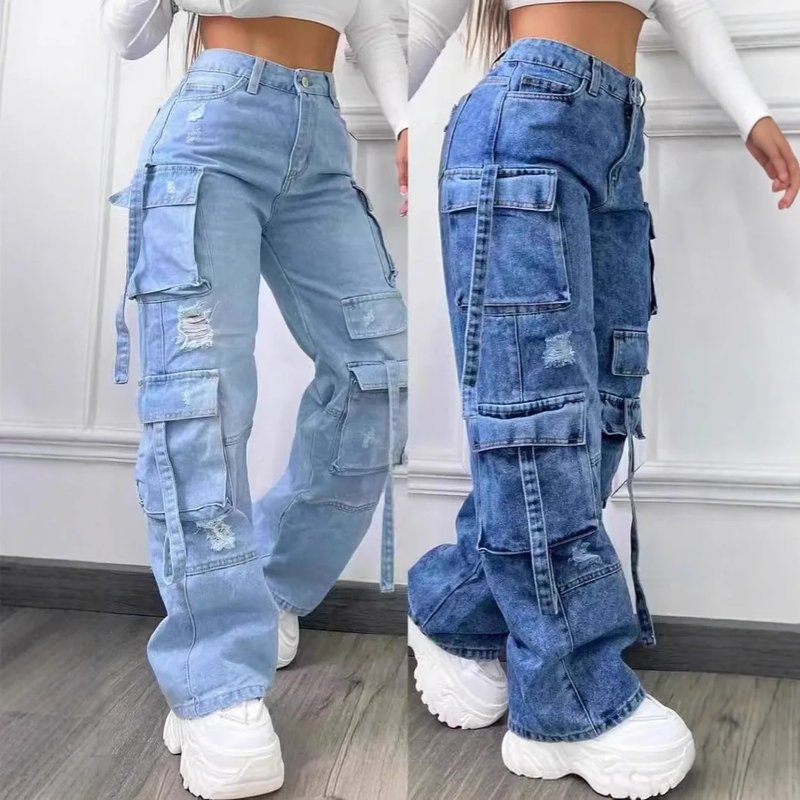 Plus Size Rhinestone Cargo Jeans